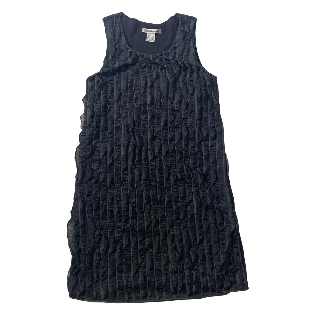 Rachael & Chloe Shift Dress Womens Medium Black Ruffle Textured Sleeveless Y2K